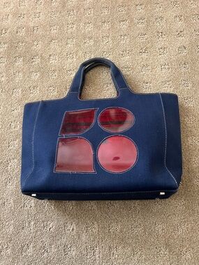 Kate Spade Navy Canvas Tote with Red Window Accents